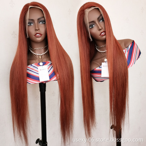 Pre Plucked Transparent Wig Vendors Virgin Brazilian Hair Burnt Orange Frontal Wigs 100 Human Hair Lace Front HD Lace Wig